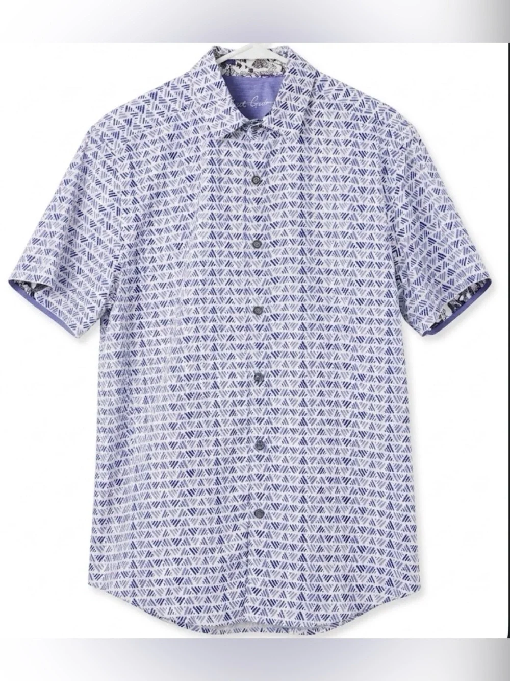 Robert Graham Shirt Mens XL Classic Fit Purple White Geometric Short Sleeve